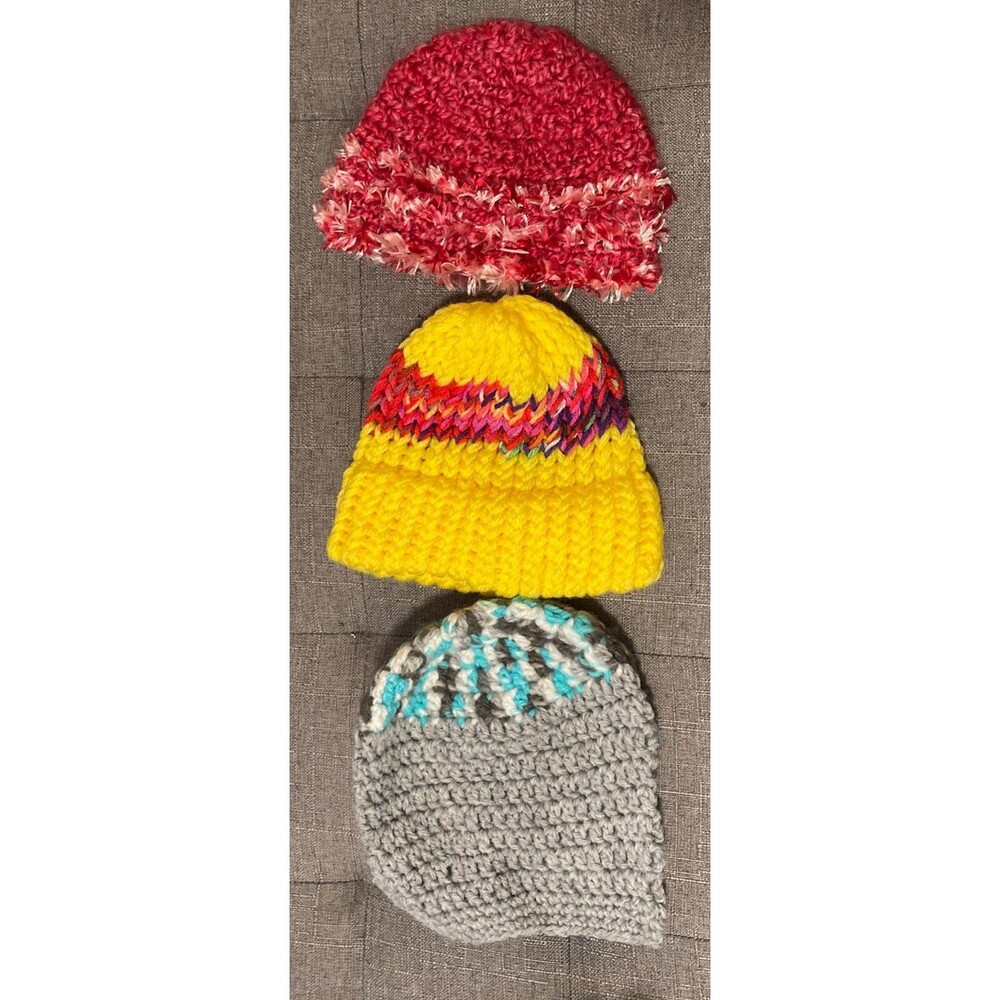 Lot Of 3 Homemade Crocheted Hats Children’s Sized